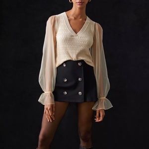 Anthropologie Maeve Sheer Puff Sleeve Cable Knit Sweater Blouse